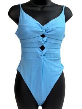 BECCA Light Blue One-Piece Swimsuit with Front Twist Cutouts
